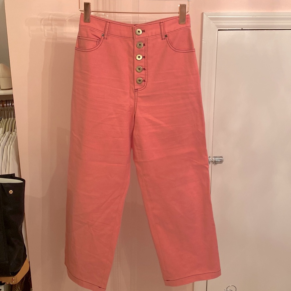 NWT! Kate Spade pink basketweave button front pants. Size 4.